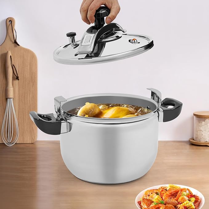 Stainless Steel Pressure Cooker Large Capacity Cooktop Pressure Pot with Multiple Protection Functions for Home Restaurants Canteens, Multiple Stove Compatible (9.51 Qt)