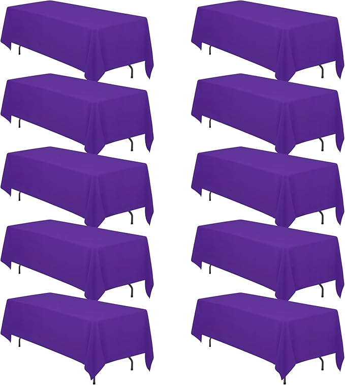 BRILLMAX 10 Pack Purple Tablecloths 70 x 120 Inch for 6ft & 8ft Rectangle Tables - 150 GSM Polyester Fabric, Universal Fit, Water, Stain & Wrinkle Resistant Cloth Cover for Wedding Banquet Dining