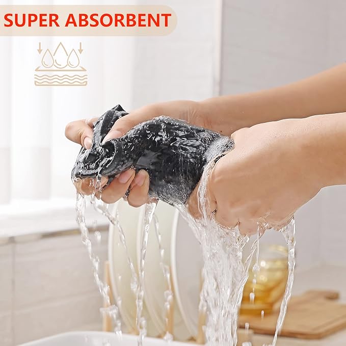Kitinjoy 100% Cotton Waffle Weave Kitchen Towels, 4-Pack Super Soft and Absorbent Dish Towels for Drying Dishes, Kitchen Hand Towels, 13 in x 28 in, Black