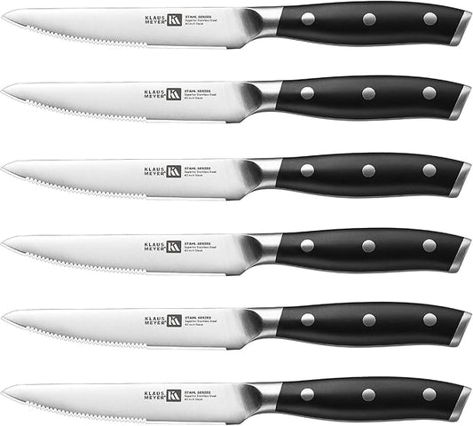 Klaus Meyer Stahl High Carbon Exclusive German Steel 4.5 inch 6 Piece Steak Knife Set (Black)