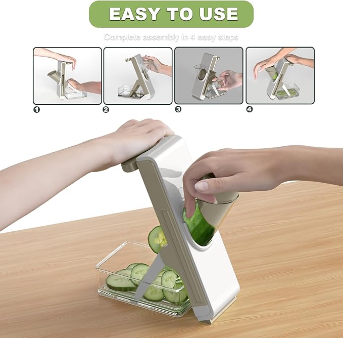 Eletronova Safe Mandoline Slicer Plus, Biger Size, Adjustable Vegetable Food Chopper Potato Fries Cutter, Detachable BladeQuick,Quick Meal Prep, Easy Clean(White gray)