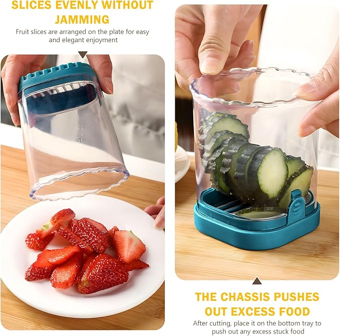 Fruit Slicer Cup-Detachable Fruit Cutter Slicer Stainless Steel Speed Egg Slicers Strawberry Slicer Cutter for Vegetable Cutting Kitchen Gadget (Dark Blue)