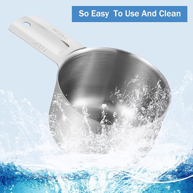 4 Pack 1 Cup Stainless Steel Measuring Cup Metal Measuring Cups with Handle Kitchen Cooking Gadgets Rice Measuring Cup for Wet and Dry Ingredients (240 ml | 240 cc | 8 oz)