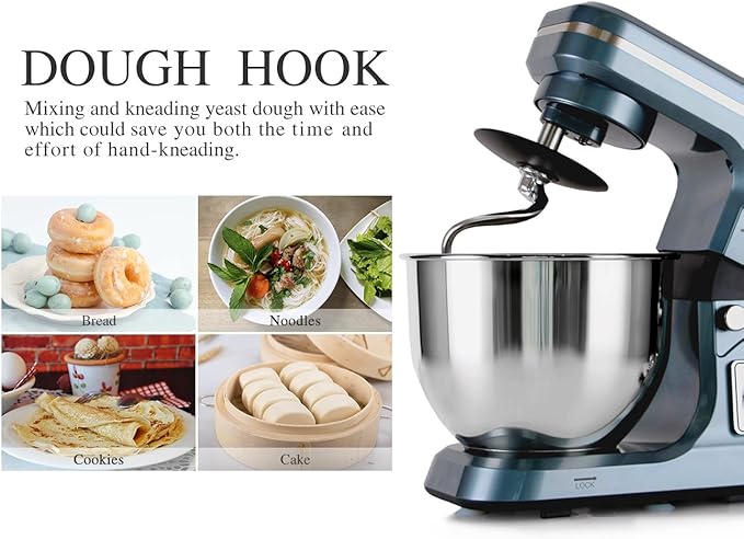 MURENKING Stand Mixer,5.3-Qt & 500W & 6+P Speed MK36 Tilt-Head Kitchen Electric Food Mixers Home Baking Dough Machine with Accessories (Gray Blue)
