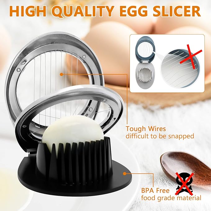 Egg Slicer, Egg Slicer for Hard Boiled Eggs Dishwasher Safe, Stainless Steel Wire, with Anti-slip Groove, 2 Slicing Styles, Suitable for Egg Strawberry Soft Fruits and Vegetables
