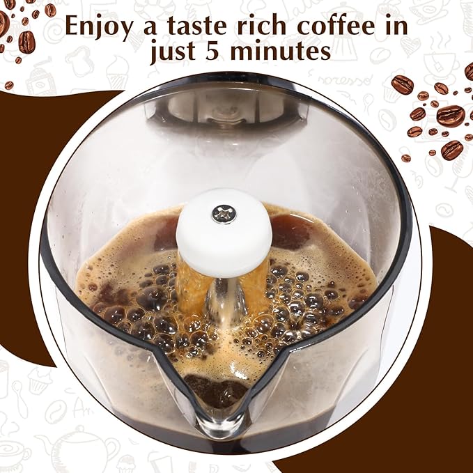 Lemosae Electric Espresso Maker Transparent Coffee Maker Electric Moka Pot Portable Aluminum Espresso Machine Italian Moka Pot with Detachable Base, Coffee Gift for Women Men Home Travel(Black,6 Cup)