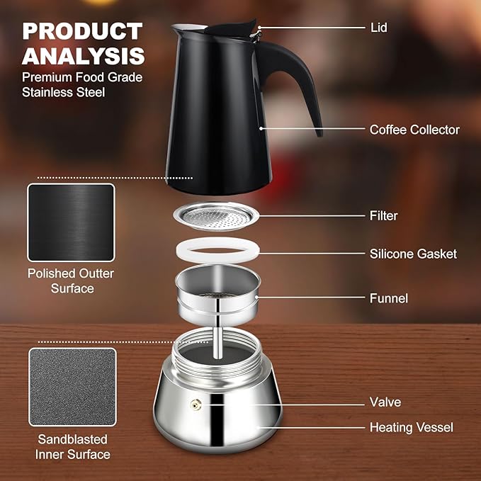 DITOSH 12 Cup Stovetop Espresso Maker Stainless Steel Moka Pot Stove Top Percolator Italian Coffee Makers Capable Mocha Greca Machine Cafe Classic Induction Cookers for Home and Camping 600ml 20oz