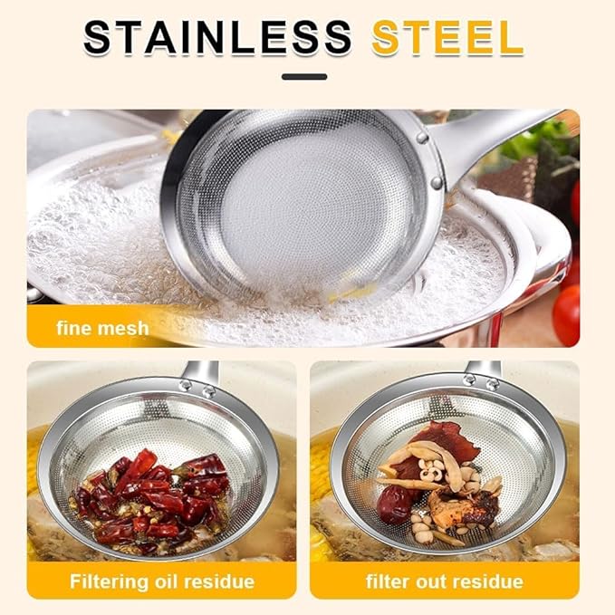 Fine Mesh Stainless Steel Colander, 2025 Stainless Steel Fine Mesh Strainer with Handle, Sieve Mesh for Kitchen Cooking, Oil Food Strainer Kitchen Gadgets(M,1PCS)