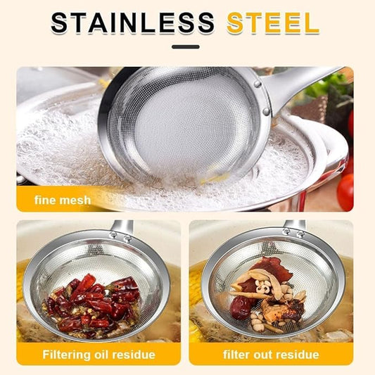 Fine Mesh Stainless Steel Colander, 2025 Stainless Steel Fine Mesh Strainer with Handle, Sieve Mesh for Kitchen Cooking, Oil Food Strainer Kitchen Gadgets(M,1PCS)