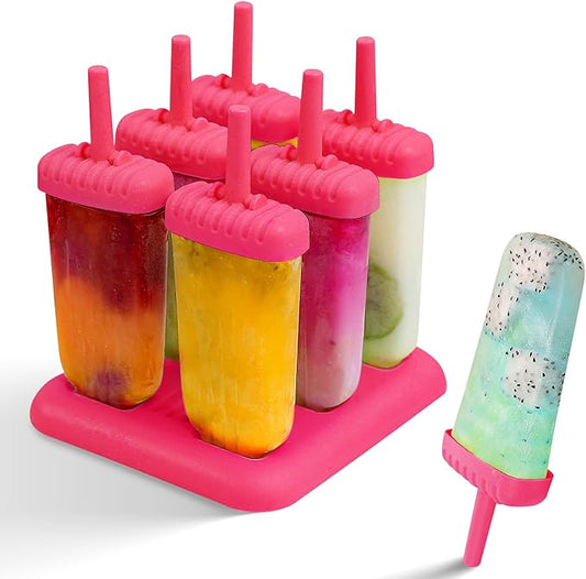 New Resunable Popsicles Molds,Pack of 6 Pce Ice Popsicle Maker- Food Grade BPA Free,Easy-Release Ice Pop Molds,Diy Homemade Popsicle Molds with Resunable Popsicle Sticks (Rose Red)