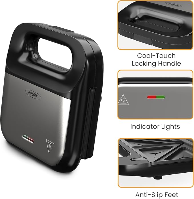 SUNVIVIPRO 3-in-1 Waffle Iron, Electric Sandwich Maker and Panini Press Grill, Non-Stick Removable Plates, Black