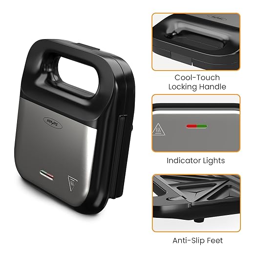 Waffle Iron, Panini Press Grill and Sandwich Maker Set, 3 in 1 Electric Sandwich Press with Removable Non-Stick Plates, Indicator Lights & Cool Touch Handle 750W