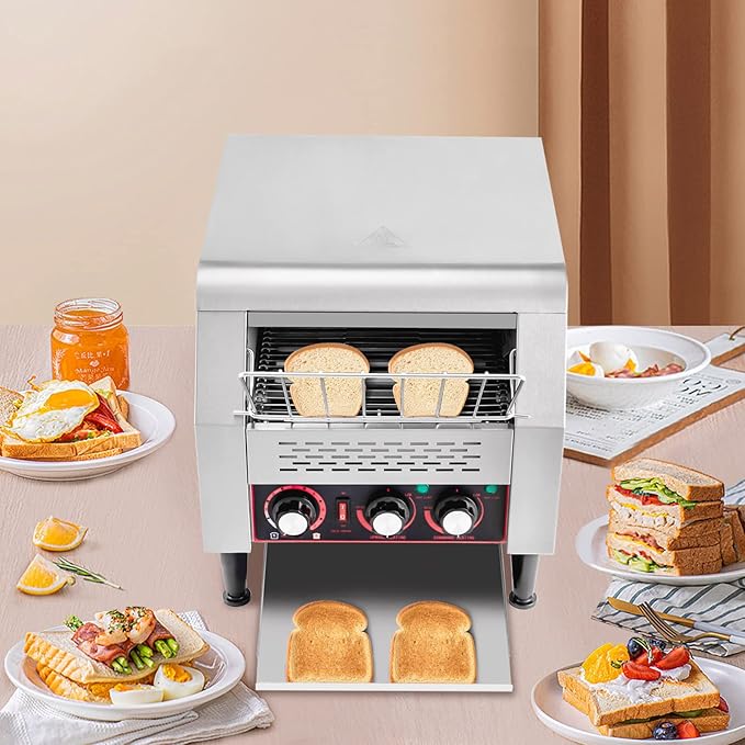 Commercial Conveyor Toaster, 2200W 300 Slices/H Toaster Conveyors Heavy Duty Industrial Conveyor Toasters Stainless Steel Electric Oven w/Dual Heating Tube 7-speed Adjustments (16.42*14.37*15.27In)