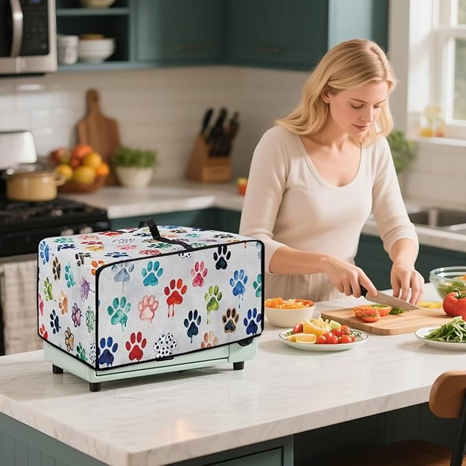 Doojoayie Cute Dog Paw Toaster Cover 8 Slice Appliance Covers for Kitchen Counter 22.5"x18.5"x 13" Universal Fit Dustproof Protector as Kitchen Decoration
