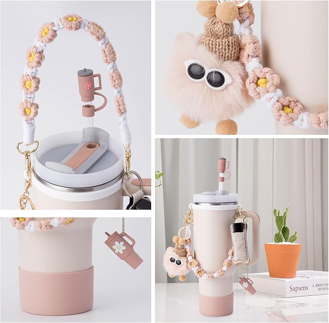 Stanley Cup Accessories Set I Water Bottle Handle Strap, Silicone Cup Boot, Lipstick Holder, Keychain Charms & Handle Charms,Straw Topper Accessories for Stanley Cups 40oz/30oz
