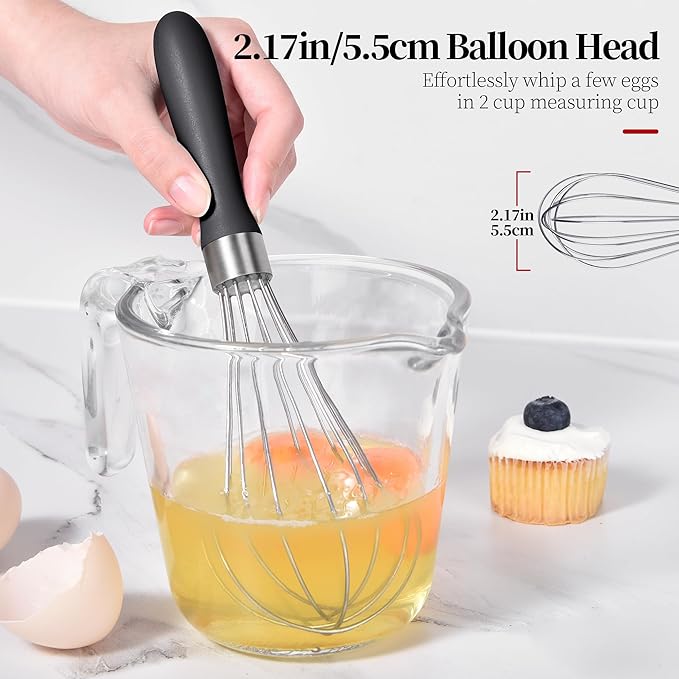 9.06 in Kitchen Wire Whisk, 18/10 Stainless Steel Metal Balloon Wisk Heavy Duty Egg Beater whisker Hand Mixer for Cooking, Baking, Mixing, Stirring, Sauce, Flour, chocolate（Small, Black）
