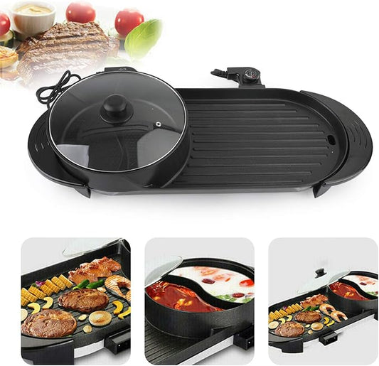 Topteng 2 in 1 Hot Pot Grill, Portable Electric Hot Pot Indoor Barbecue Grill Non-Stick Teppanyaki Pan Shabu Shabu Hot Pot Korean BBQ Grill
