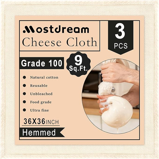 Cheese Cloths, 3Pcs 36x36 Inch Grade 100 Precut Cheese Cloths for Straining, Cotton Unbleached, Reusable Muslin Cheesecloth for Straining, Making Yogurt, Cooking Turkey, Crafts - 9 Sq.Ft