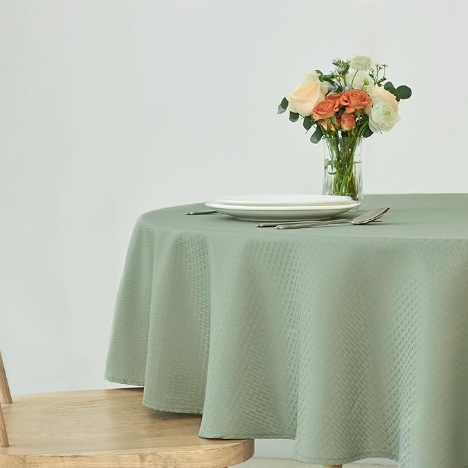 maxmill Round Weaved Texture Design Tablecloth Spill-Proof Wrinkle Free Soft Washable Table Cloth for Circular Table Cover, for Dining Room Banquet Parties Holiday Dinner, 90 Inch Sage Green
