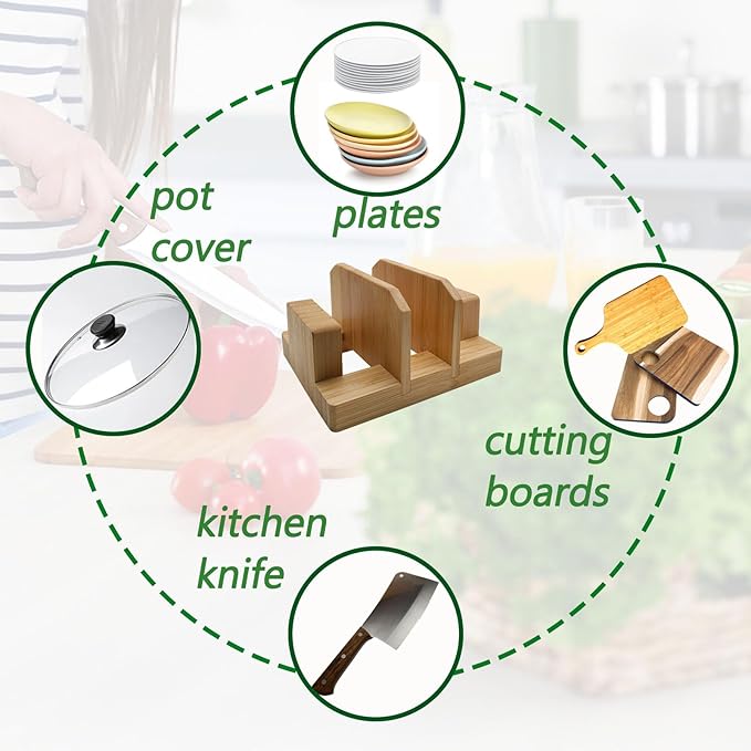 Bamboo Cutting Board Rack, Pot Lid Rack, Tabletop Knife Holder, Cake Mold, Baking Pan and Bakeware Organizer
