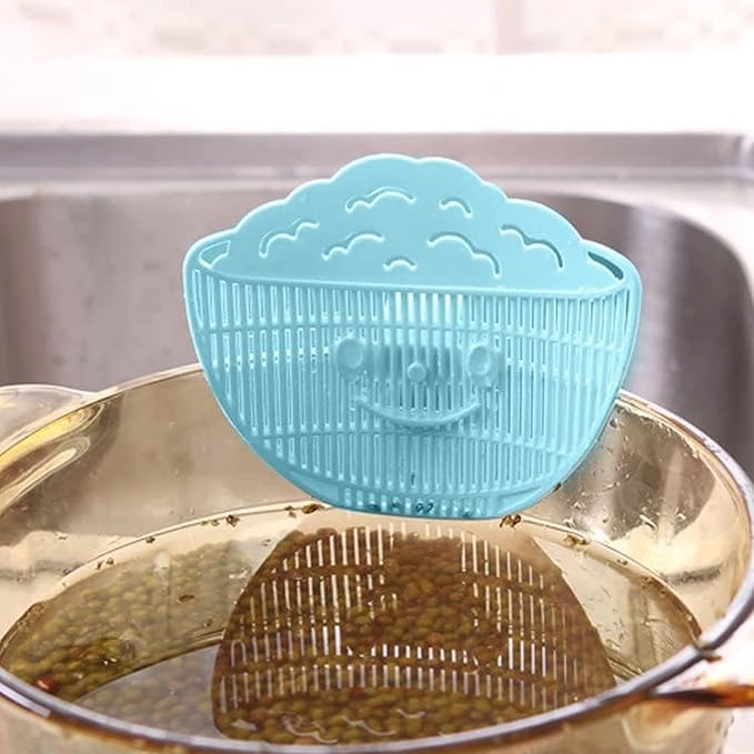 Food Strainers, Clip on Strainer 4x5 Inch Food Grade PP "Rice in Bowl" Clip on Strainer for Pots with Smiling Expression for Rice/Noodle/Fruit/Vegetable Washing