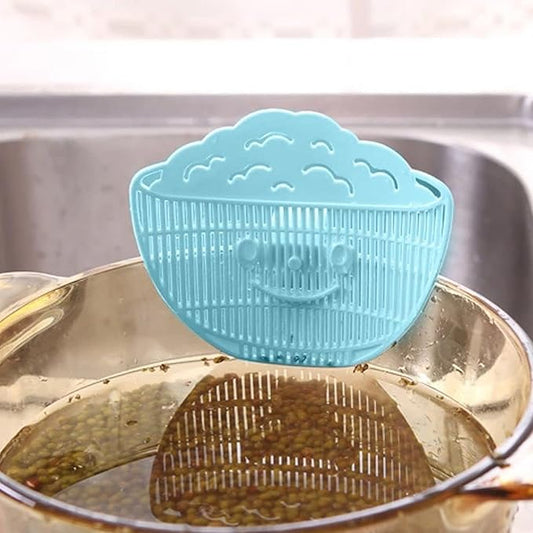 Food Strainers, Clip on Strainer 4x5 Inch Food Grade PP "Rice in Bowl" Clip on Strainer for Pots with Smiling Expression for Rice/Noodle/Fruit/Vegetable Washing