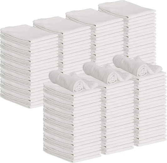 GREEN LIFESTYLE White Shop Towels 12x14, 150 Pack - 100% Cotton Super Absorbent & Durable Shop Rags, Reusable Shop Rags Bulk, Multipurpose Cleaning Towels for Automobiles, Industries, Garage and Home