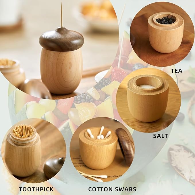 Cute Mushroom Toothpicks Holder with 390 Pcs Toothpicks, Cactus Toothpick Holder Dispenser for Home Kitchen Table Decor Accessories, Warm and Unique Gifts (3.Acorn)