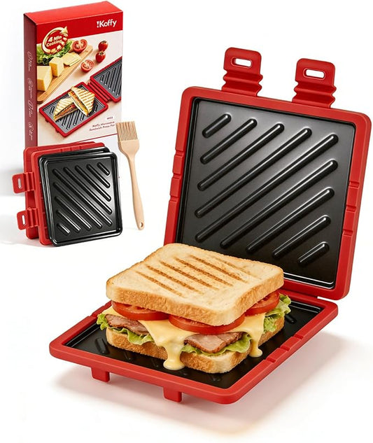 Metal-Enhanced Microwave Sandwich Press - Quick 4-Minute Panini, Grilled Cheese Maker, Detachable for Easy Cleaning, Includes Brush