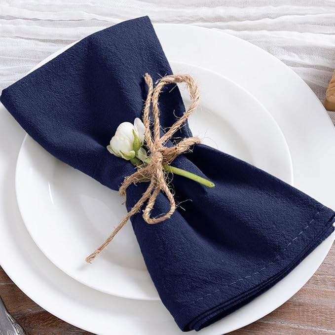 MLMC 4 Pack Navy Blue Cloth Napkins Rustic Washable Cotton Linen Napkins Set of 4 17"x17" Reusable Dinner Napkins Cloth for Wedding Party Events Everyday Use Decor