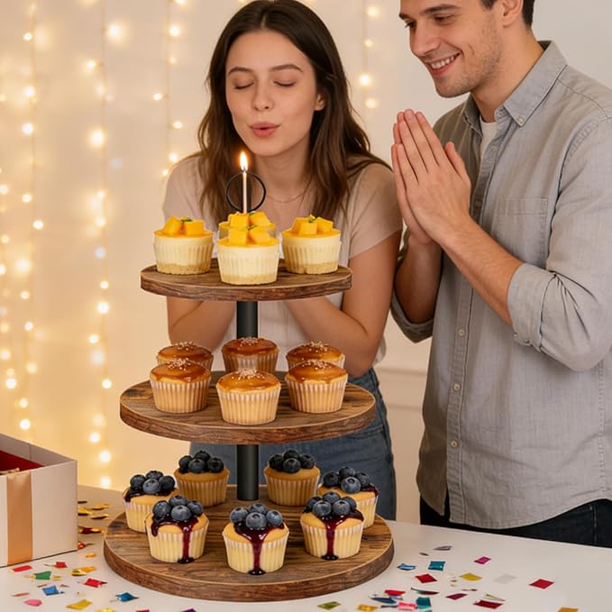 Cupcake Stand, 3 Tier Cupcake Stand Rustic Dessert Table Display Set Wood Cupcake Tower Cake Stand Tiered Tray Stand for Wedding Birthday Baby Shower 3 Pack