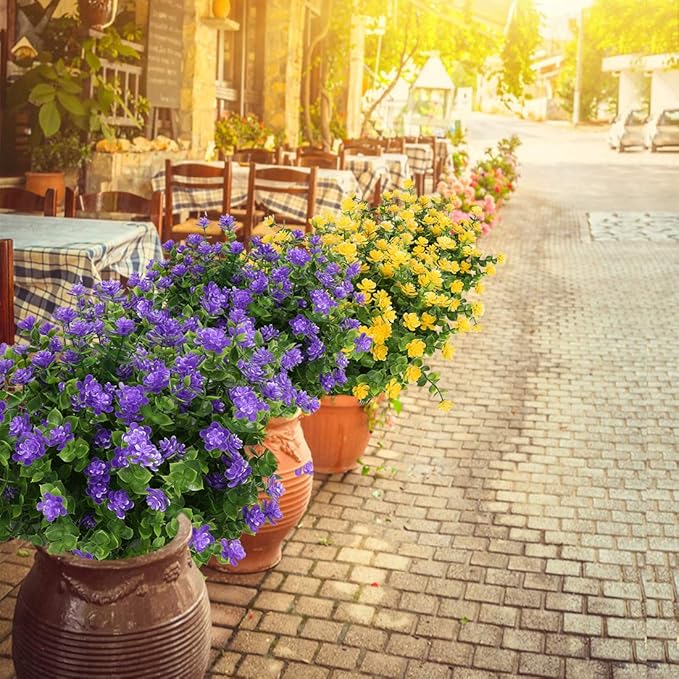 Artificial Flowers, Fake Artificial Greenery UV Resistant No Fade Faux Plastic Plants for Wedding Bridle Bouquet Indoor Outdoor Home Garden Kitchen Office Table Vase 6PCS (Purple)
