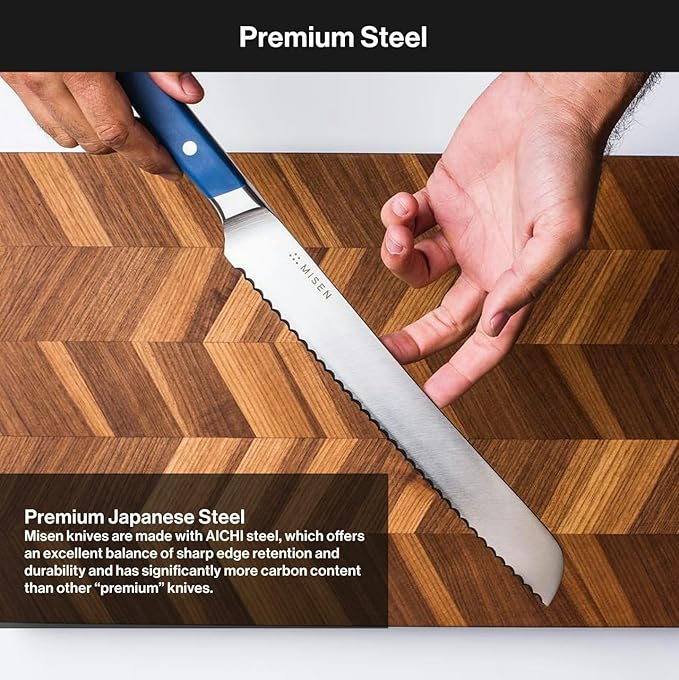 Misen Serrated Bread Knife - High-Carbon Japanese AUS8 Steel - Perfect for Soft Foods, Bread, Pastries, and Fruits - Verstatile Slicer, Razor-Sharp Edge, Durable Blade, Ergonomic Handle - 10", Black