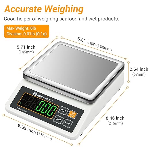 BROMECH High Precision Scale IP67 Waterproof with Counting Function - 6lb, 0.001lb Digital Accurate Electronic Balance Scientific Scale - Ideal for Shipping, Mail - Weighs Gram, Pound, Kilogram