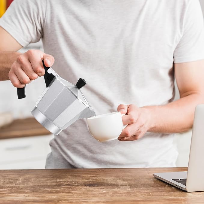 Lemosae Coffee Pot 6 Cup Electric Espresso Coffee Maker Italian Moka Maker 300ml Portable Aluminum Espresso Machine Cafetera Moka Pot with Detachable Base, Gift for Home Travel(Aluminum Color)