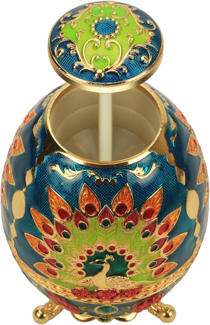 LAUYOO Portable Retractable Toothpick Holder with Bottle Opener Automatic Retro Pop Up Toothpick Dispenser Toothpicks Case Storage Organizer Container Decoration for Kitchen(Peacock-Transparent Blue)