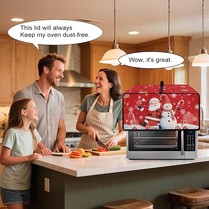 Doojoayie Chrsitmas Toaster Oven Cover Santa & Snowman Print 4 Slice Bread Machine Dust Protector Universal Fit Dust-proof & Stain Resistant Covers for Kitchen Appliance