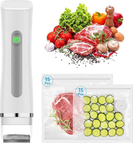 Vacuum Sealer,Compact Vacuum Sealer For Food Preservation,Portable Cordless Handheld Sealer Machine Food Fresh (With 30 Reusable Vacuum Seal Bags)