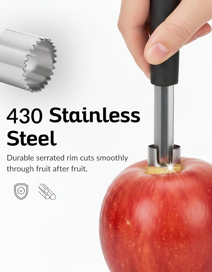Premium Apple Corer Tool 4 Pack – Boxiki Kitchen Stainless Steel Apple Core Remover, Fruit Corer for Pears, Cucumbers, Cupcakes & More – Dishwasher Safe