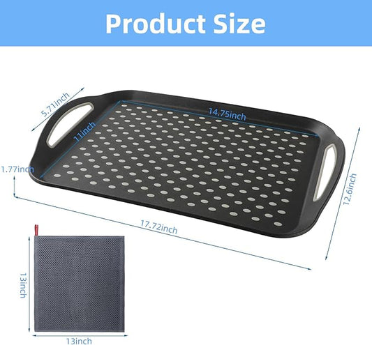 Large Non-Slip Serving Tray with Handles - Suitable Serving Tray, Food Tray, Trays for Serving Food,Serving Platters - an Ideal Dining Choice, Black - 2 Pack