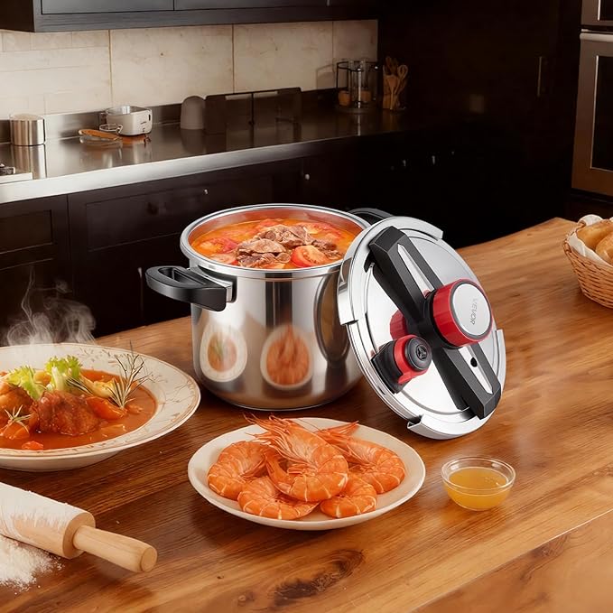 VEVOR Pressure Cooker, 8Qt Pressure Cooker Stainless Steel, Pressures Canner with Steaming Rack, Tempered Glass Lid, Three Pressures Settings for Meat, Beans, Rice, Soup, Sauces, Cook up to 100 kPa