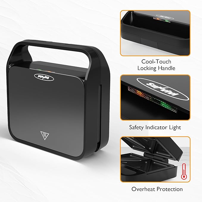 Sunvivi 3 in 1 Sandwich Maker, Electric Waffle Maker with Removable Non-stick Plates, 850W Panini Press Grill with Glass Top, Cool Touch Handle & Easy to Clean