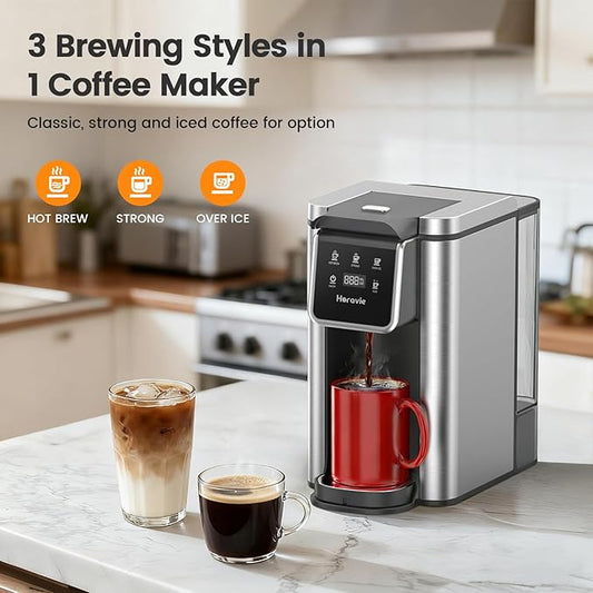 Single Serve Coffee Maker for K-Cup Pod and Grounds, Hot and Iced Coffee Maker, 6 to 14oz Brew Sizes, Strong Button Feature, 50oz Removable Reservoir, Up to 6.5 Inch Cup, Stainless Steel, Grey