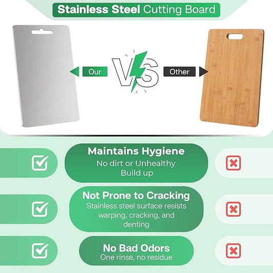 Stainless Steel Cutting Boards for Kitchen - 304 Stainless Steel Food Grade, Double-Sided Non Toxic Cutting Board, Metal Chopping Boards for Meat, Fruit, Vegetables, Easy to Clean, S 11.4" * 8"