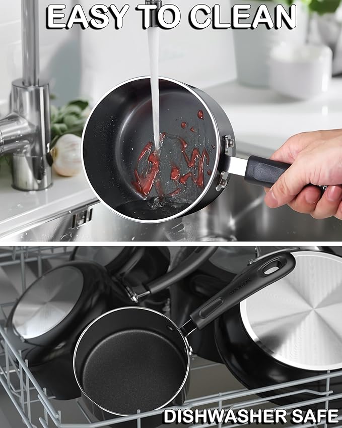 Cook N Home Nonstick Sauce Pan with Glass Lid 3-Qt, Multi-purpose Pot Saucepan Kitchenware, Black, Aluminum
