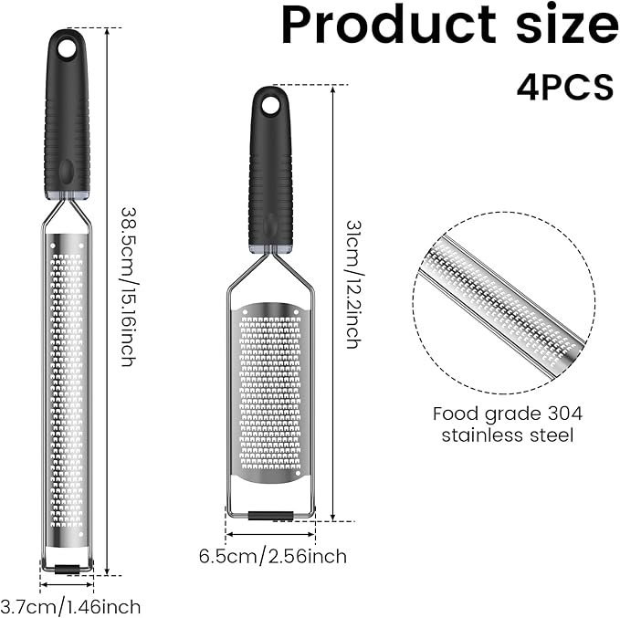 4 Pcs Lemon Zester with Handle Stainless Steel Cheese Grater Heavy Duty Vegetable Grater Handheld Ginger Grater Dishwasher Safe Lemon Grater Zester for Lemon Parmesan Cheese