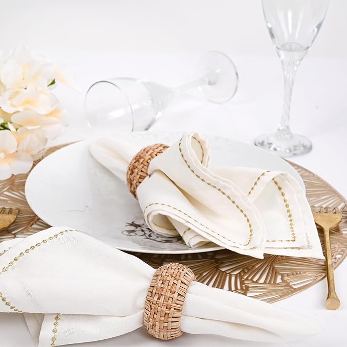 Natural Cane Napkin Rings Set of 8, Handwoven Table Decor, Bohemian Coastal Napkin Holders for Rustic Dining & Tropical Vibes - Sleek for Everyday Use (Brown) - ALPHA Living HOME