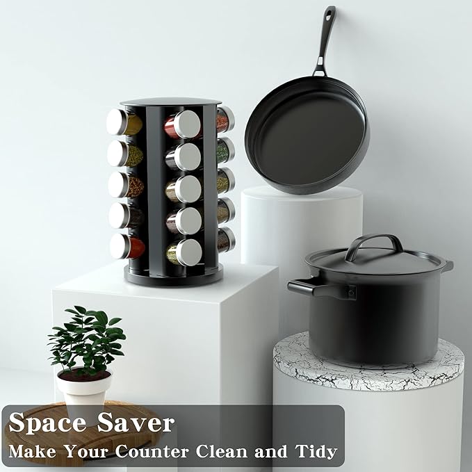Rotating Spice Rack Organizer for Cabinet, Spice Racks Storage with 20 Jars, Spinning Spice rack for Kitchen Countertop, Spice Holder,Seasoing Storage Racks, Silver