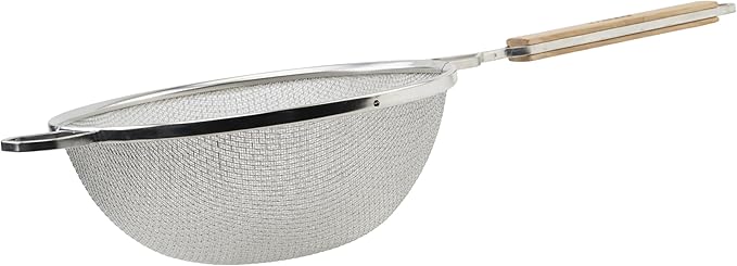 Winco Strainer, 10.5-Inch Diameter, Medium Double Mesh, Nickel, Tan