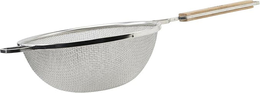 Winco Strainer, 10.5-Inch Diameter, Medium Double Mesh, Nickel, Tan